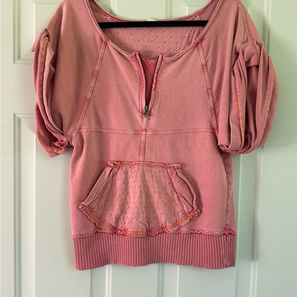 Free People Pink Puff Sleeve Hoodie